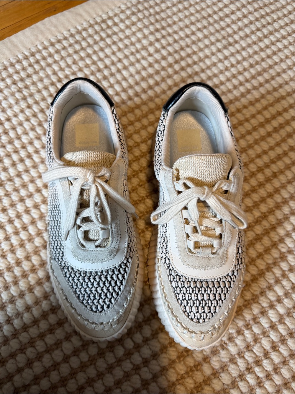 Dolce Vita, platform Cream and Black Woven sneakers, size 8.5